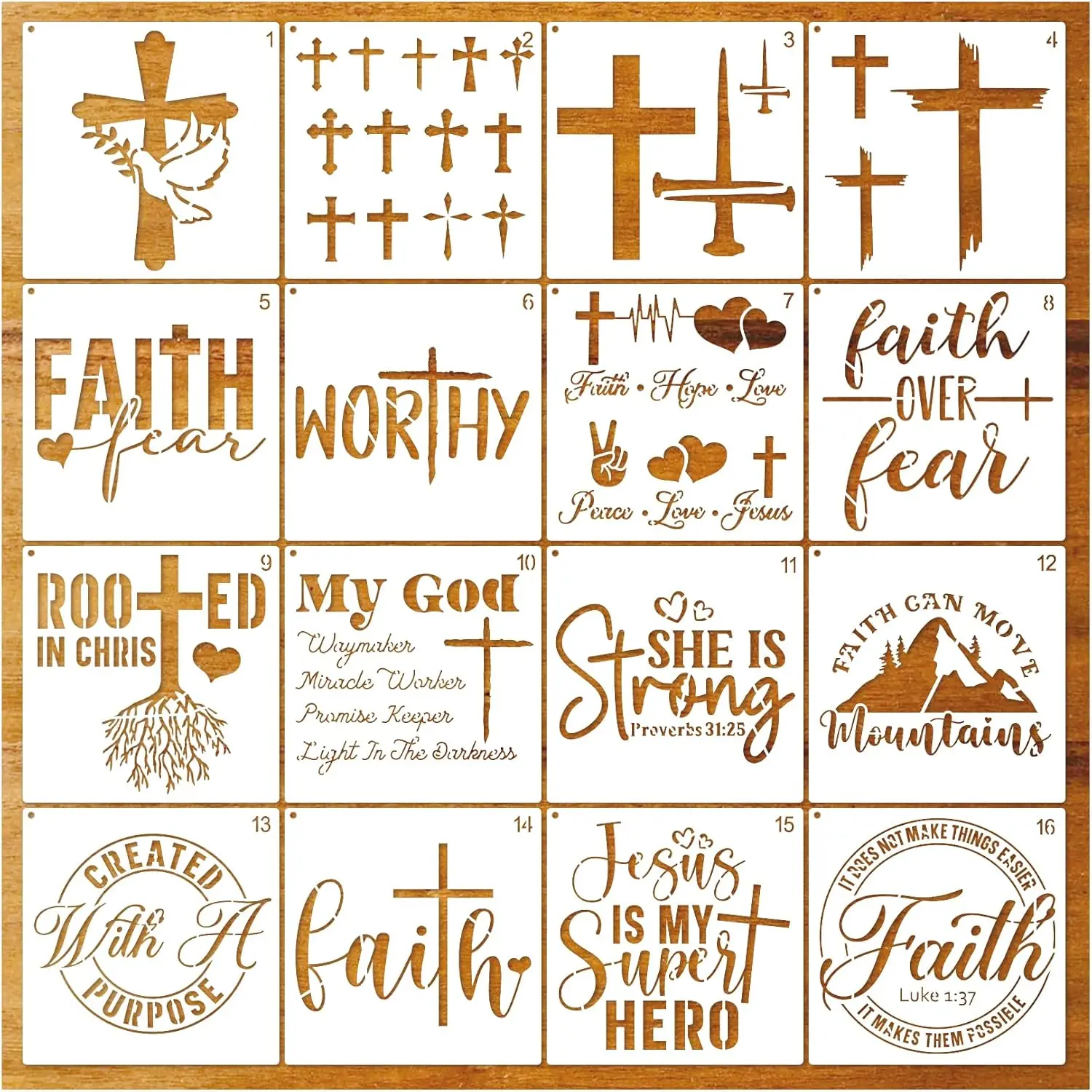 16 count Christian Stencils for Painting   Stencils for Crafts  Faith Stencil for  Sign Crafts Fabric Canvas Wall Paper Drawing  Decor (16 Christian)