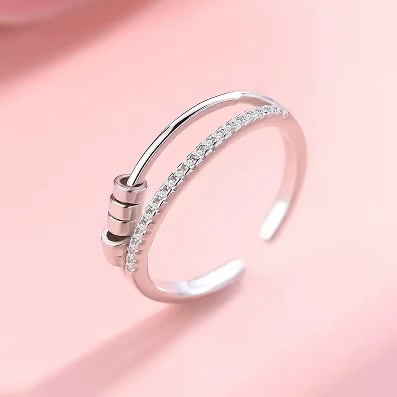 Anxiety Relief Fidget Ring with Rotating Beads – Calming Jewelry for Women and Girls