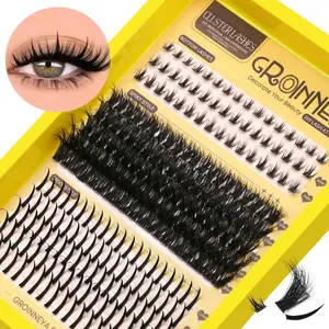 GROINNEYA 10 Rows Anime Spiky Lashes Clusters Wet Look Clusters & 3 Rows Clear Band Bottom Lashes 3D Effect Mix Length Cluster Eyelash Extensions Wispy Individual Lashes Manga Eyelash Clusters, Volume Cluster Lashes, Suitable For Travel&Date Makeup