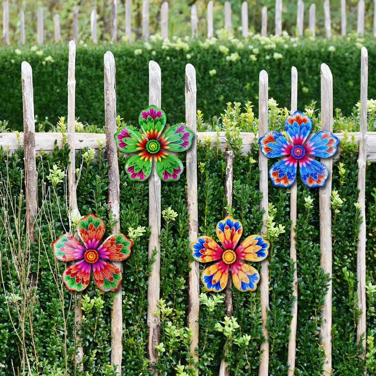 4-Piece Metal Flower Wall Decoration Set, 6.2-Inch Floral Wall Art for Garden Fence, Patio, Yard, Porch, Balcony, and Indoor or Outdoor Wall Display