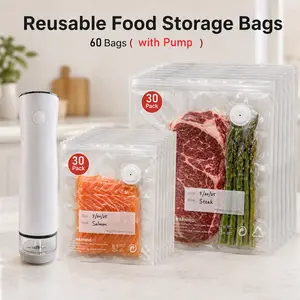 30 PCS Reusable Vacuum Sealer Bags Pack for Food，Vacuum Seal Bags 2 Size with Air Valve for Food Storage,Choose With or Without Cordless Pump,Food Storage Bags for Freshness, Meal Prep & Fridge Summervibes Father's day Gift