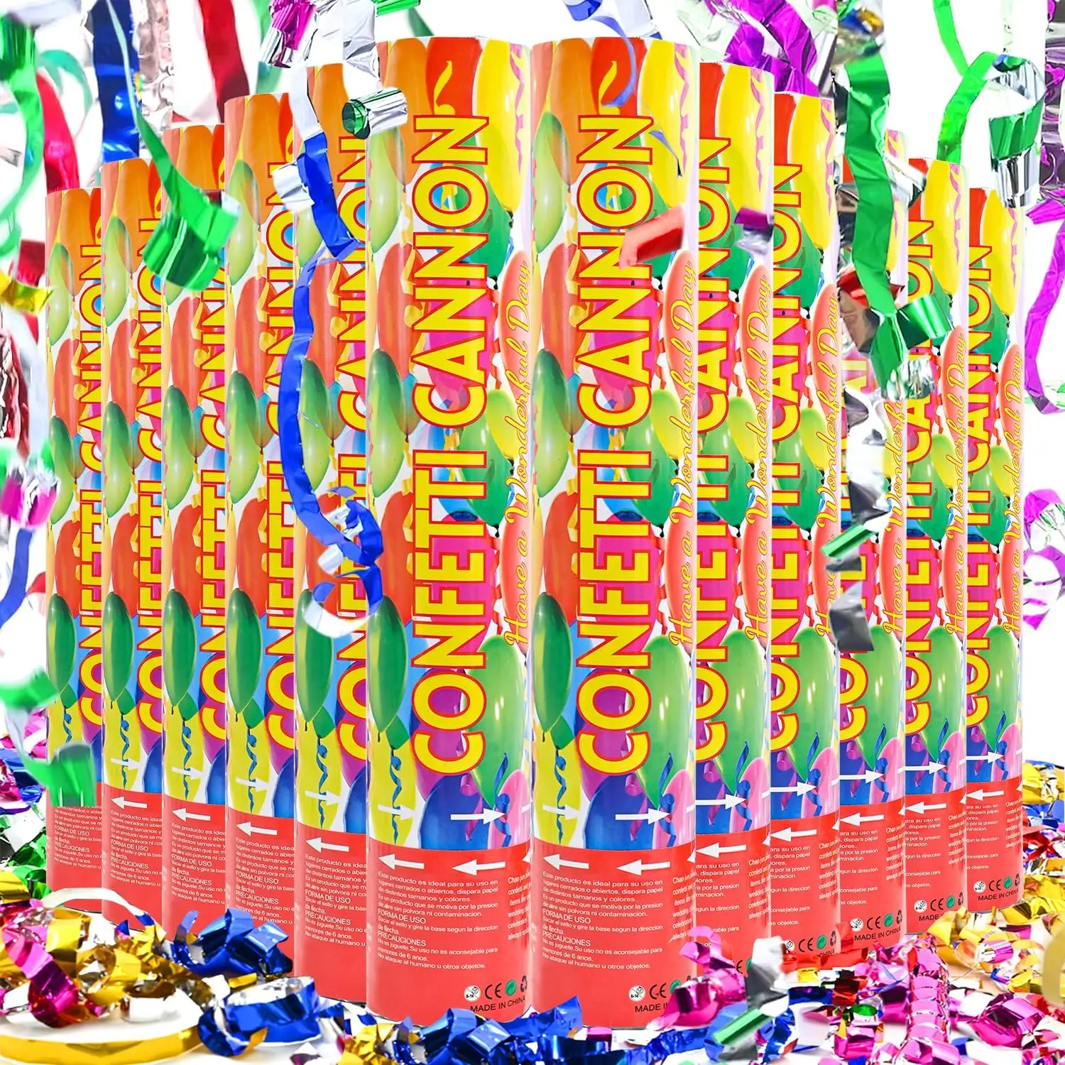 12Pack Streamer Confetti Cannon 12inch Multicolor Confetti Party Poppers Foil Confetti Streamer Poppers Blaster for Wedding Birthday Graduation Party Christmas New Year Celebration