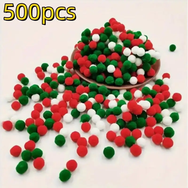 500 Pcs Christmas Pom Poms, Fabric Balls, Perfect for DIY Crafts & Holiday Decorations, 0.39 Inch Size, Festive Supplies