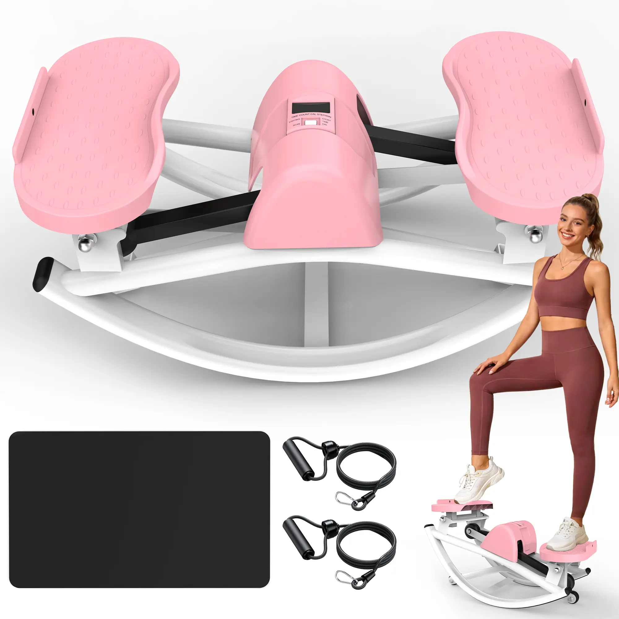 【SAVEYOUR】Steppers for Exercise,Lateral Elliptical Stepper for Home Use – Side-to-Side Rocking Stepper Machine with Resistance Bands, Anti-Slip Mat & LCD Display, Low-Impact Full Body Workout Equipment