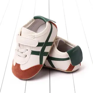 Infant Baby Boys Girls Moccasins Sneakers Contrast Color Stripe PU Leather Anti-Slip Sole Prewalker First Walker Shoes