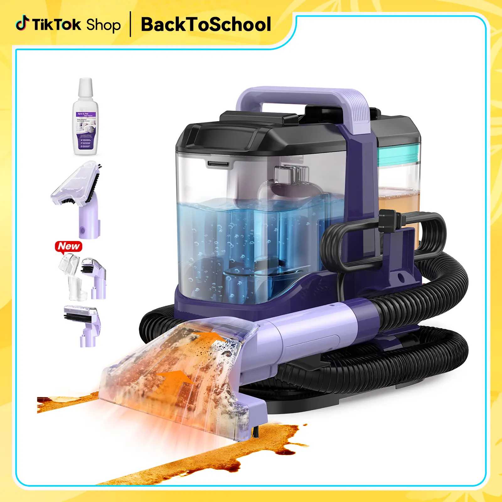Upholstery Carpet Vacuum Cleaner, 18KPa Suction Spot Cleaning Machine for Pet Stains, Carpets, Sofa, Car Seats, Mattress, with 3 Multipurpose Cleaning Tools, 6'' Deep Cleaning Brush | Portable 3-in-1 New Purple C9S pet lovers home essentials
