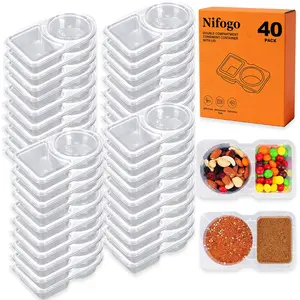 Nifogo 20/40 PCS Portable Double Compartment Meal Prep Boxes | Reusable Eco-Friendly with Lids | Ideal for Sauces, Dips & Condiments