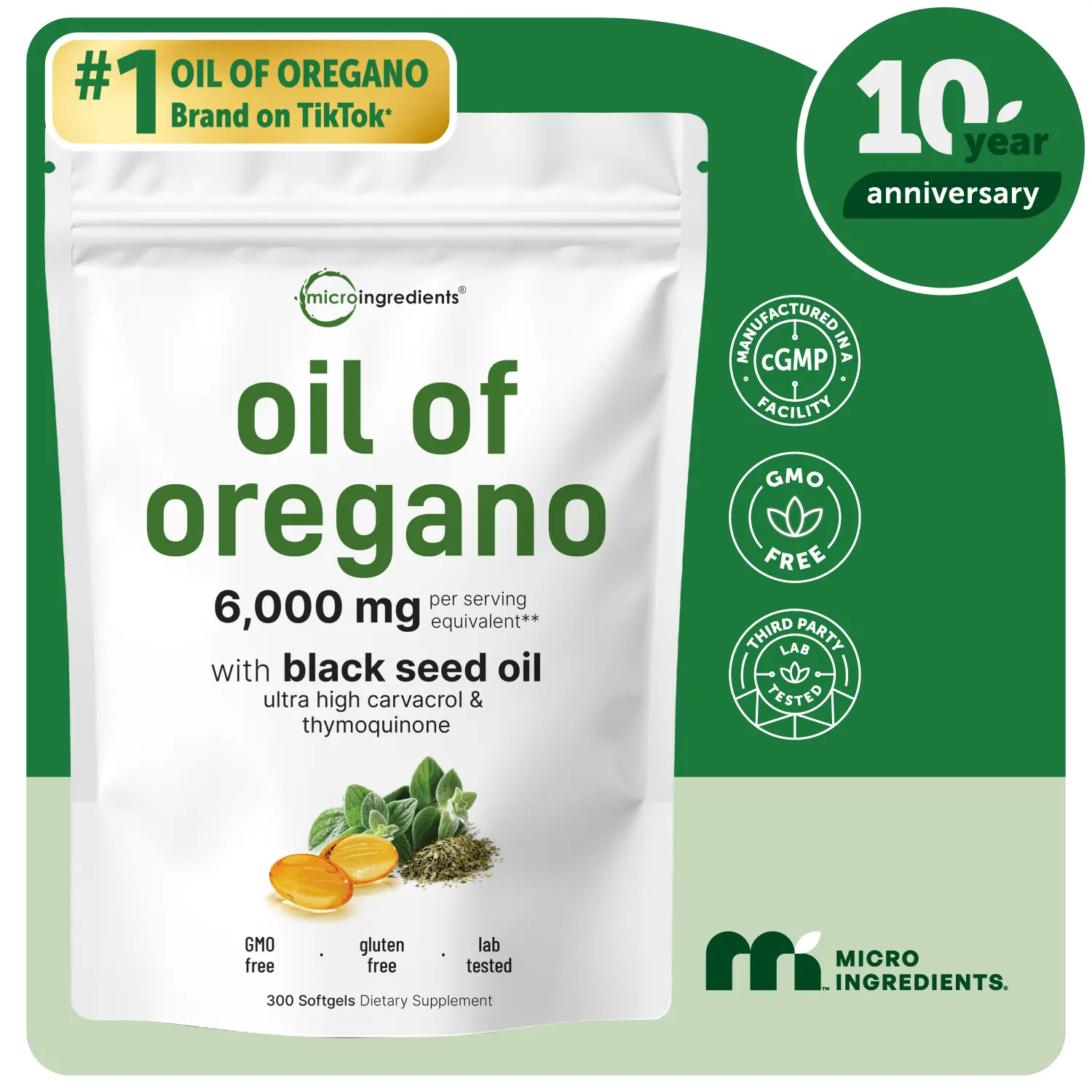 Micro Ingredients Oregano Oil with Black Seed Oil, 150/300 Softgel, 4X Strength Carvacrol & Thymoquinone | Plant Based, Non-GMO Micro Ingredients Oregano Oil with Black Seed Oil, 150/300 Softgel, 4X Strength Carvacrol & Thymoquinone | Plant Based, Non-GMO