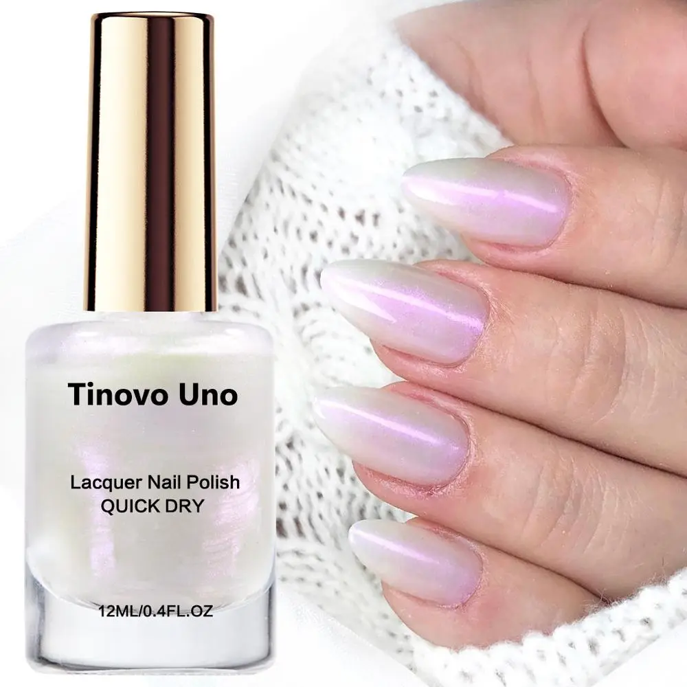 Tinovo Uno Northern Lights White Nail Polish, Liquid Polish 12ml. Gloss Finish, Quick-Dry Natural Formula Perfect for Weddings and Everyday Occasions, Pearlescent Shine Under Light, Gel Manicure, Nail Products