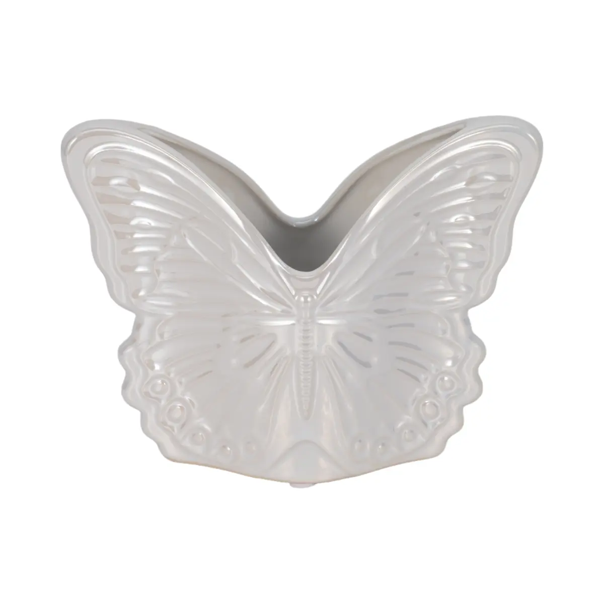 Sagebrook Home 20259-02 7 in. Ivory Ceramic Iridescent Butterfly Planter - Decorative, Glazed, Ornamental, 7-Inch, Tabletop Flower Pot, Decorative Flower Pots, Glazed Flower Pots
