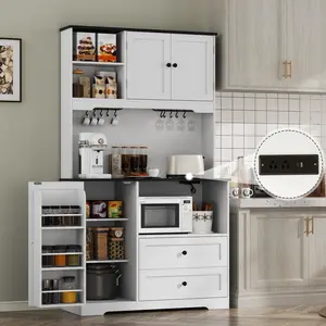 Gyfimoie 68" Tall Kitchen Pantry Storage Cabinet with Charging Station, Freestanding Kitchen Hutch Cabinet with Storage, Cupboard Cabinet for Kitchen, Living Room(White)
