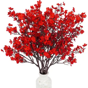 10 Pcs Babys Breath Artificial Flowers Bulk Silk Red Faux Flowers Real Touch Gypsophila Bouquet for Christmas Halloween Home Wedding Decoration