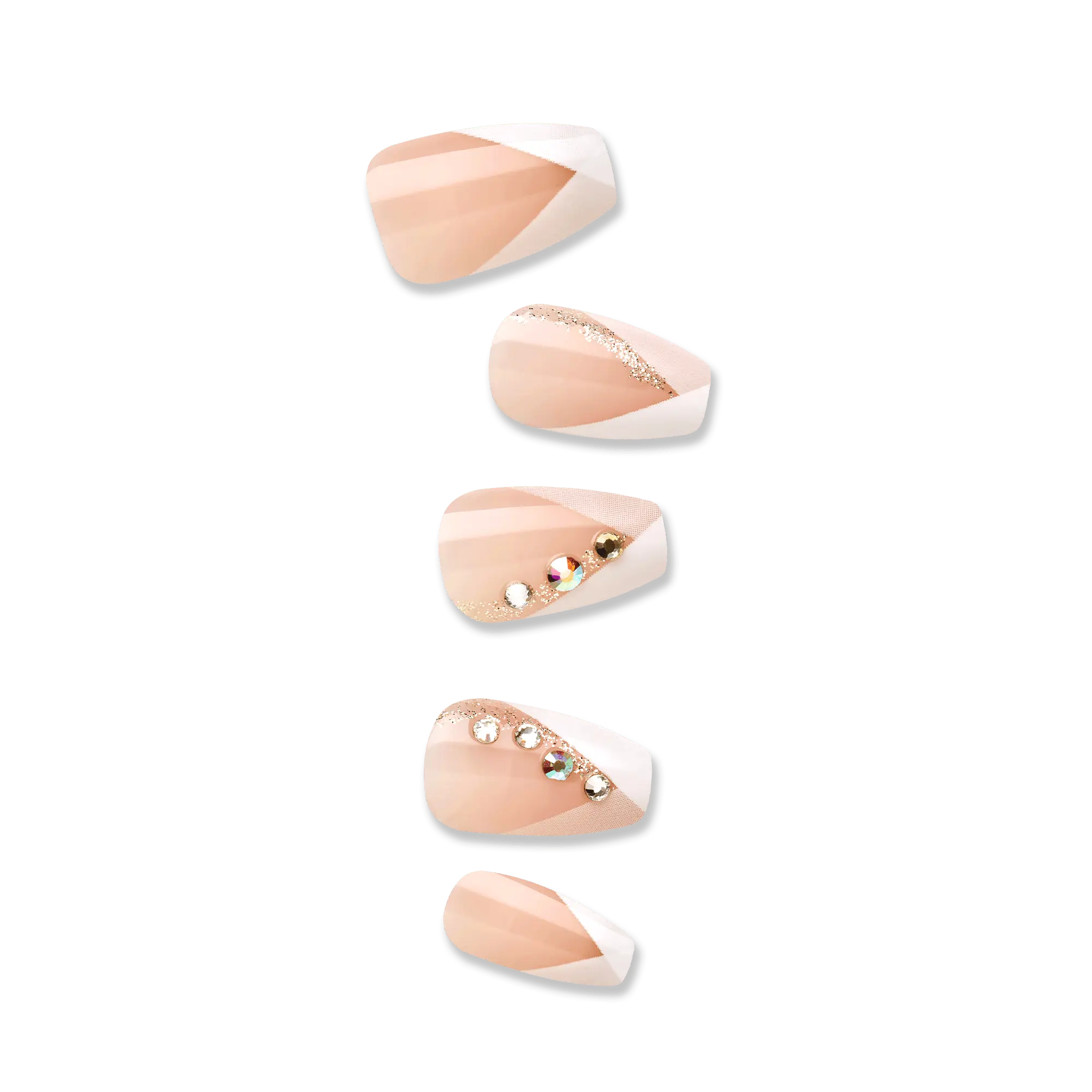 Impress French No Glue Fake Press On Nails - Glimpse | 3D & Jewel French, White, Medium, Coffin, Manicure