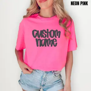 Custom Glitter Black Leopard Name Comfort Colors T-Shirt 'NLB'