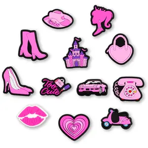 Pink Croc Charms Hot Pink 12PCS Little Girl Shoes Charms PVC Cute Clog Pins Accessories Party Favors Birthday Gifts Holidays Boys Women Girl
