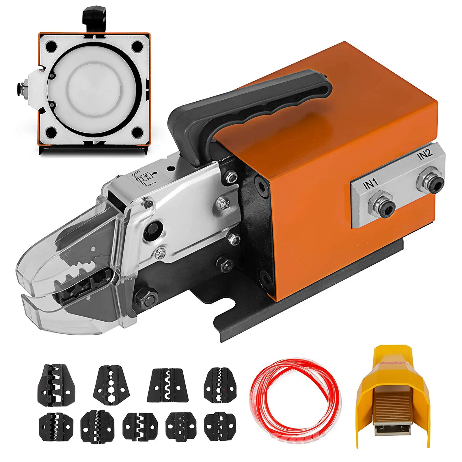【Summerfinds】VEVOR Pneumatic Crimping Tool AM-10 Air-Powered Wire Terminal Crimping Machine with 10 Die Sets, Compact Handle, Dual-Action Standard Cylinder, Comfortable Operation, 16 mm² Max Crimp Capacity, Hardware Hand Tool, Hand Tools