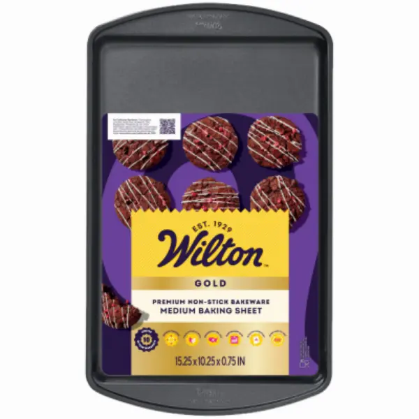 Wilton Steel Alloy Rectangle Medium Baking Sheet - 15.25x10.25 in, Gold, Non-Stick, PFAS-Free, Oven-Safe Kitchen Bakeware Tray for Everyday Use