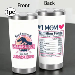 Mamasaurus & No.1 Mom Humor 12 oz Wine Tumbler with Lid, Stainless Steel Travel Mug, Flasks, Reusable Double-Wall Vacuum-Insulated Coffee Cup for Cold and Hot Drinks, Sturdy Spill-Proof Design, Gift for Family
