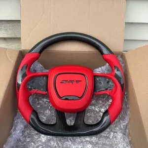 SRT Carbon Fiber Steering Wheel with Red Accents and Premium Grip for Enhanced Control