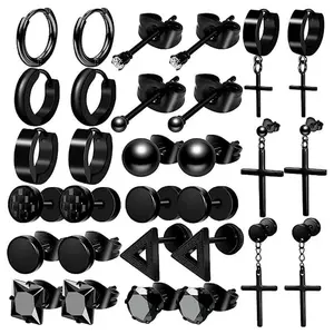 ONESING 15 Pairs Men’s Earrings – Black Stud Earrings, Stainless Steel, Hypoallergenic, Jewelry Set, Dangle Styles