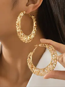 Women's Boho Hollow Out Design Earrings, Vintage Alloy Jewelry, Fashionable Retro Style Ear Accessories, Creative Ladies' Accessory, Hoop Shape Earrings