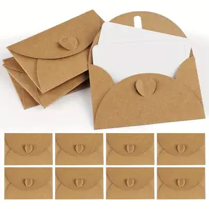 40 Set, Mini Envelopes With Blank Card Vintage Small Kraft Paper Envelope With Heart Closure DIY Blank Note Card Set for Valentine'S Day, Weddings, New Year, Birthdays & Special Occasions