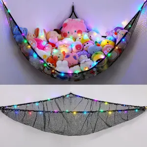 Unicorn Castle Stuffed Animals Net or Hammock Storage Organizer with LED Light Hanging Corner Stuffed Animals Holder Girls Room Decor,Black,XLarge (Pack of 1)