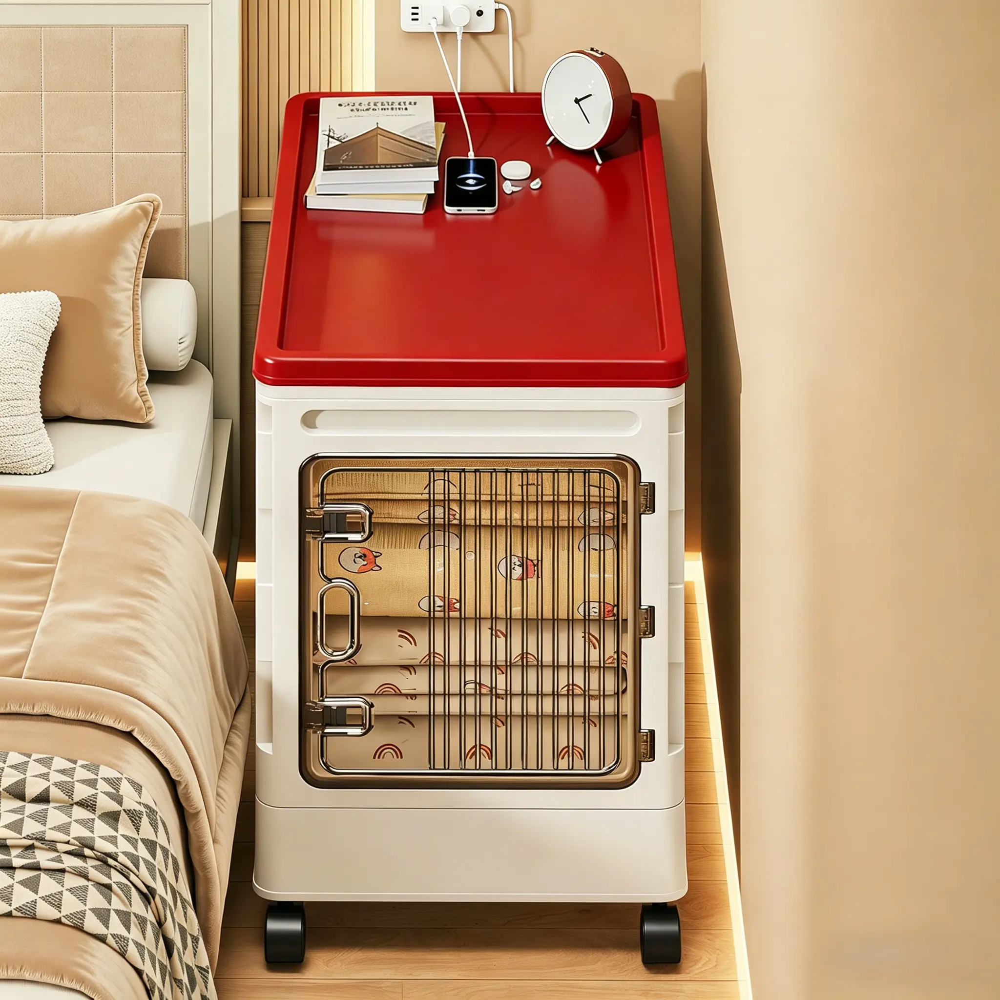 2-in-1 Foldable Rolling Storage Cabinet with Lid - Plastic Rectangular Home Organizer Cart, Dustproof Transparent Door, Durable Multifunctional Degradable Foldable Storage Box for Bedroom, Small Spaces