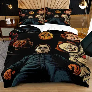 Dark Style Decorative Duvet Cover Set, Includes One Fitted Sheet and Pillowcases, Classic Horror Movie Character Design, Soft Comfortable Bedroom Bedding Set, Suitable for Adults, Create Unique Home Style