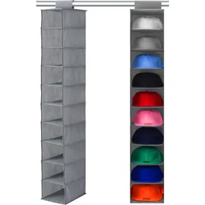 10 Shelf Hat Rack  Closet/Organizer for Storage -  Baseball Cap Holder, Gray