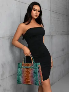 Platinum Series Colorful Crocodile Pattern High-End Tote Bag Set, Includes Tote Bag, Handbag Wallet, Card Holder