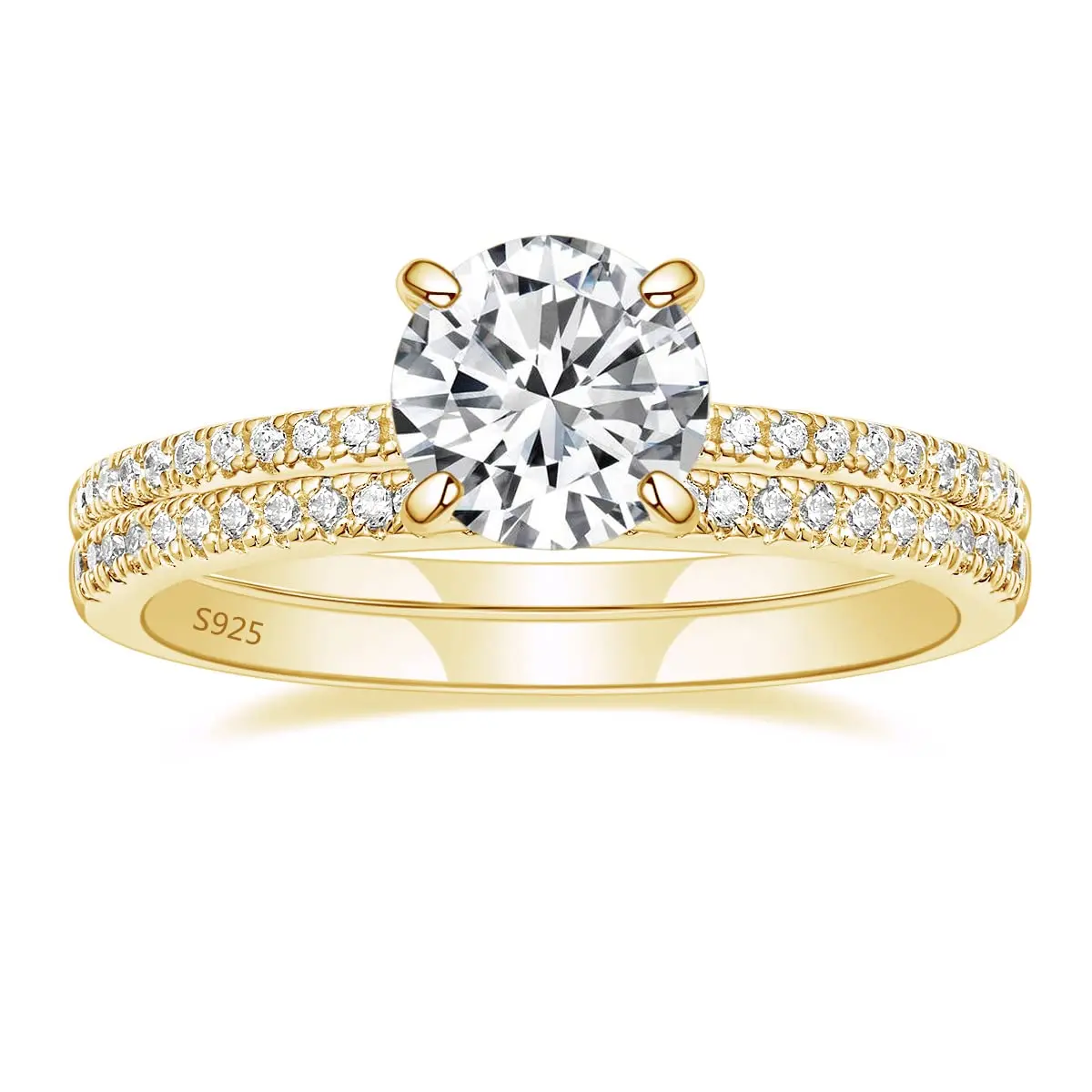 EAMTI 1.25CT 925 Sterling Silver Bridal Ring Sets Round Cubic Zirconia wedding bands for Women