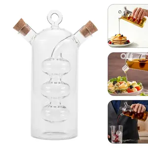 2-In-1 Clear Glass Oil Vinegar Bottle, Creative Borosilicate Glass Spice Jar with Cork Stopper, Kitchen Sealed Fine Mouth Oil Flask, Cooking Oil Container, Kitchen Oil Dispenser
