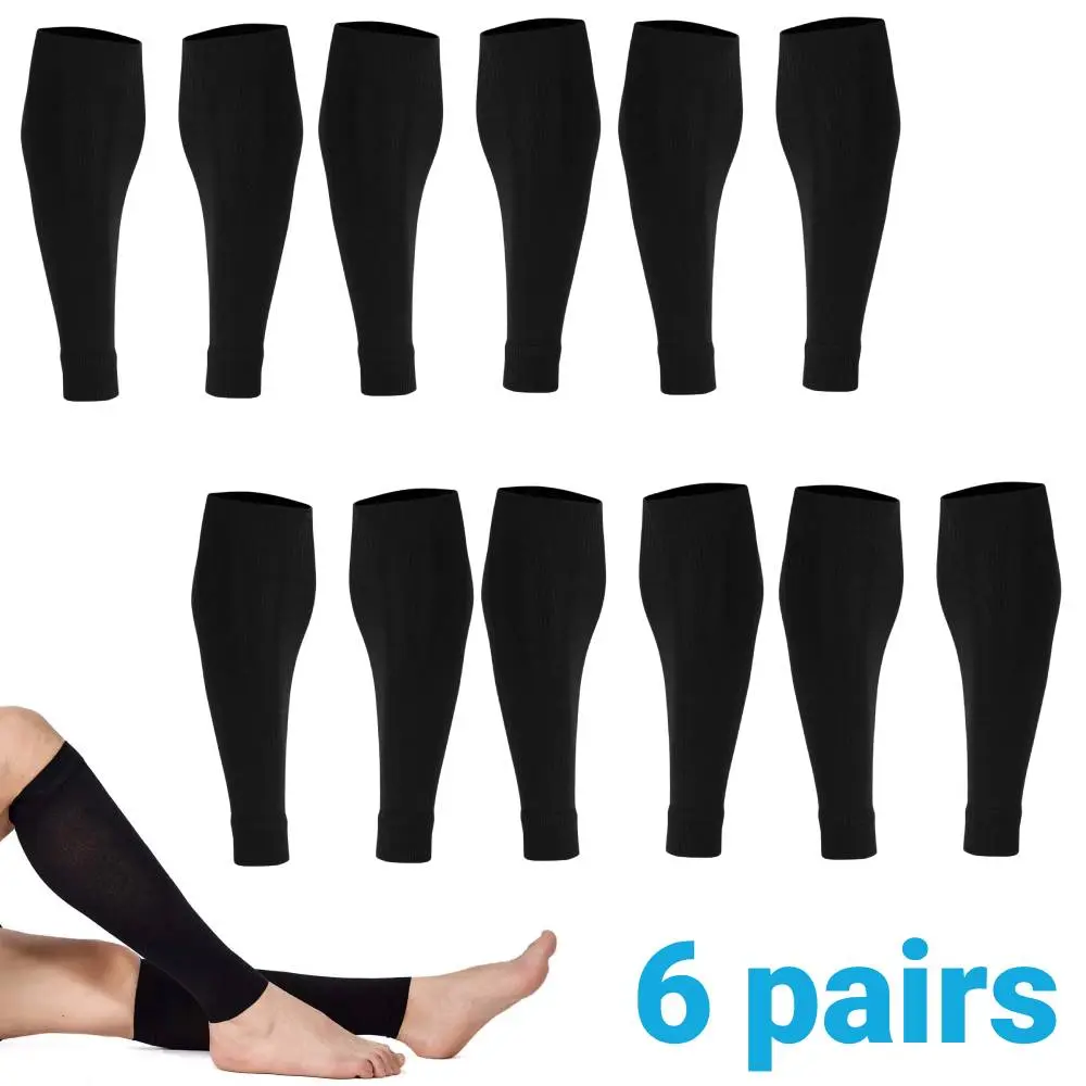 A Set of 6/3 Pairs Calf Compression Sleeves for Men Women,Shin Guard Sleeves for Soccer Football Hockey Rugby,Black Elastic Leg Compression Socks Sleeves for Running Hiking Athletic Calf Support,Fathersdaygift