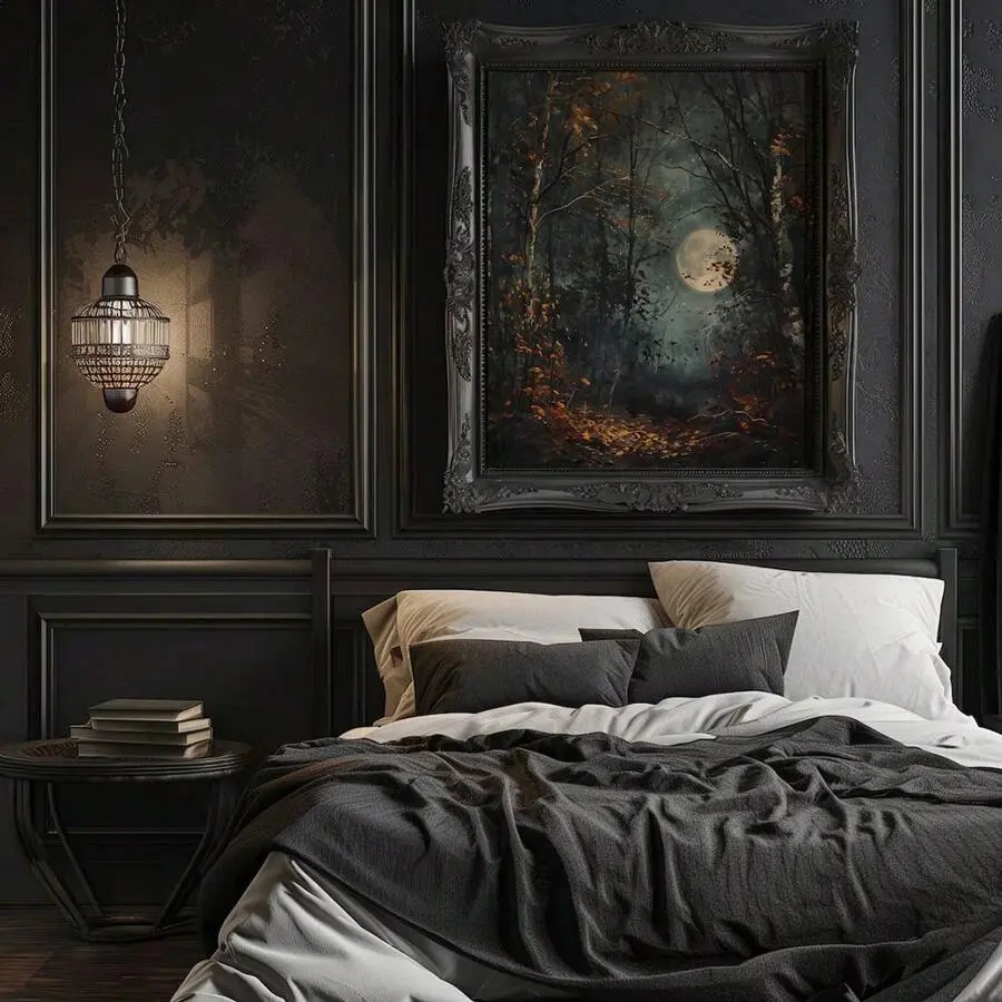 1pc Unframed Gothic Style Forest Moon Night Aesthetics Art Retro Poster Dark Academia Moody Vintage Painting Canvas Print Wall Picture Ideal Gift For Dorm,Apartment,Living Room,Bedroom,Home Decoration