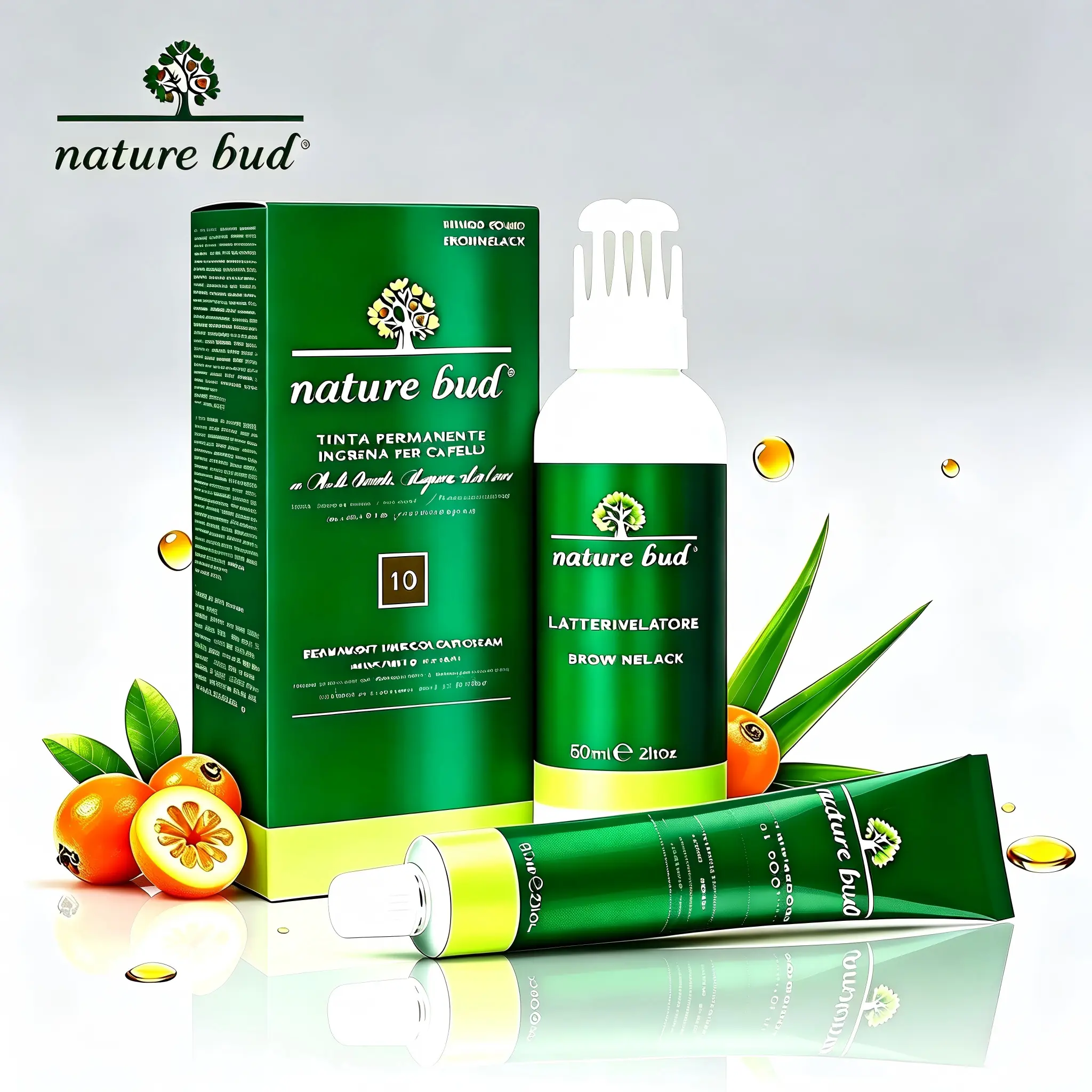 Nature Bud Organic Permanent Cream Hair Dye Kit,Covers Grey Hair, Skin-Friendly for Sensitive Scalp, 0 Ammonia, Natural Haircoloring,black hairdye,Salon At Home