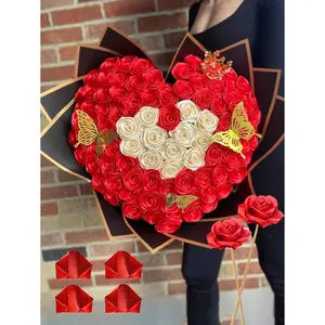 100Pcs Handcrafted Silk Ribbon Rose Petals Premade Half-Finished Pieces-Perfect For DIY Eternal Rose Ramos Forever Flowers Bouquets Everlasting Floral For Valentine's Day, Mother's Day ,Anniversay,Wedding,Birthday Party,Graduation