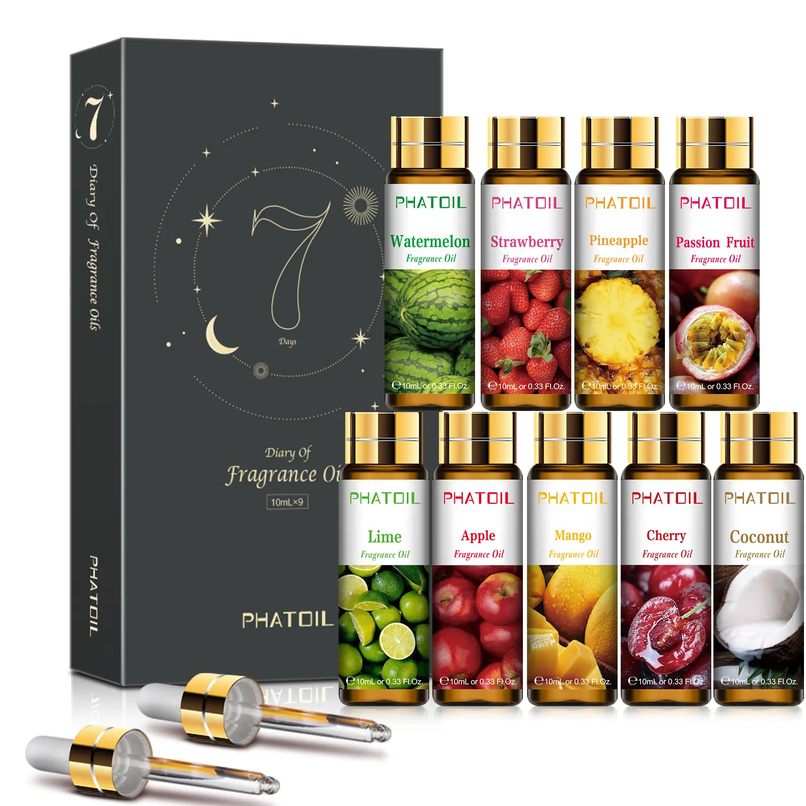 PHATOIL Enchanting Aroma Symphony Fragrance Oils 10ML*9PCS Fruity Scent For Home Aroma Diffuser DIY Projects Candle Soaps House Aroma Popular Scents Valentine's Day Gift Set