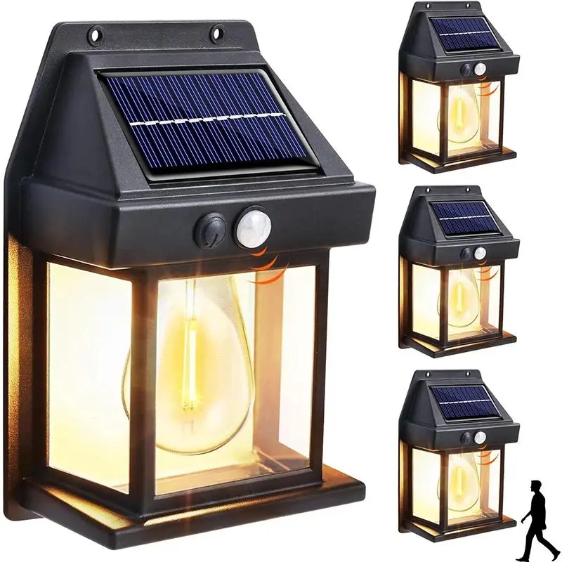 Outdoor Solar Wall Lamp Waterproof Tungsten Filament Lamp Induction Lamp Household Light Garden Wall Light 2 pcs