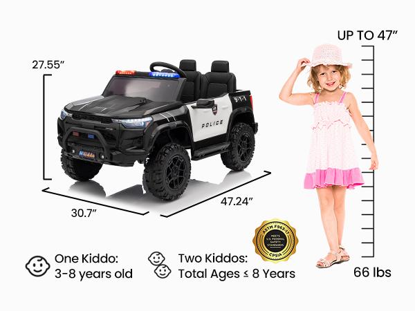 Hikiddo 12V/24V 10Ah Ride on Toy Truck, 4WD 2 Seater Kids Electric Cars for Girl Boy w/ Remote, 4x200W Motor