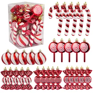30 Pcs Christmas Candy Ornaments Peppermint Candy Cane Christmas Decorations Plastic Lollipop Hanging Ornaments with Rope for Xmas Holiday Party Supplies