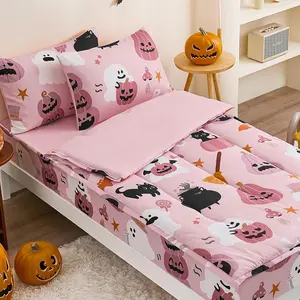 3 count Halloween Styles Zip Up Bedding Comforter Set,  Pumpkin and Ghost  in One Zipper  Bedding Set with Pillowcase for