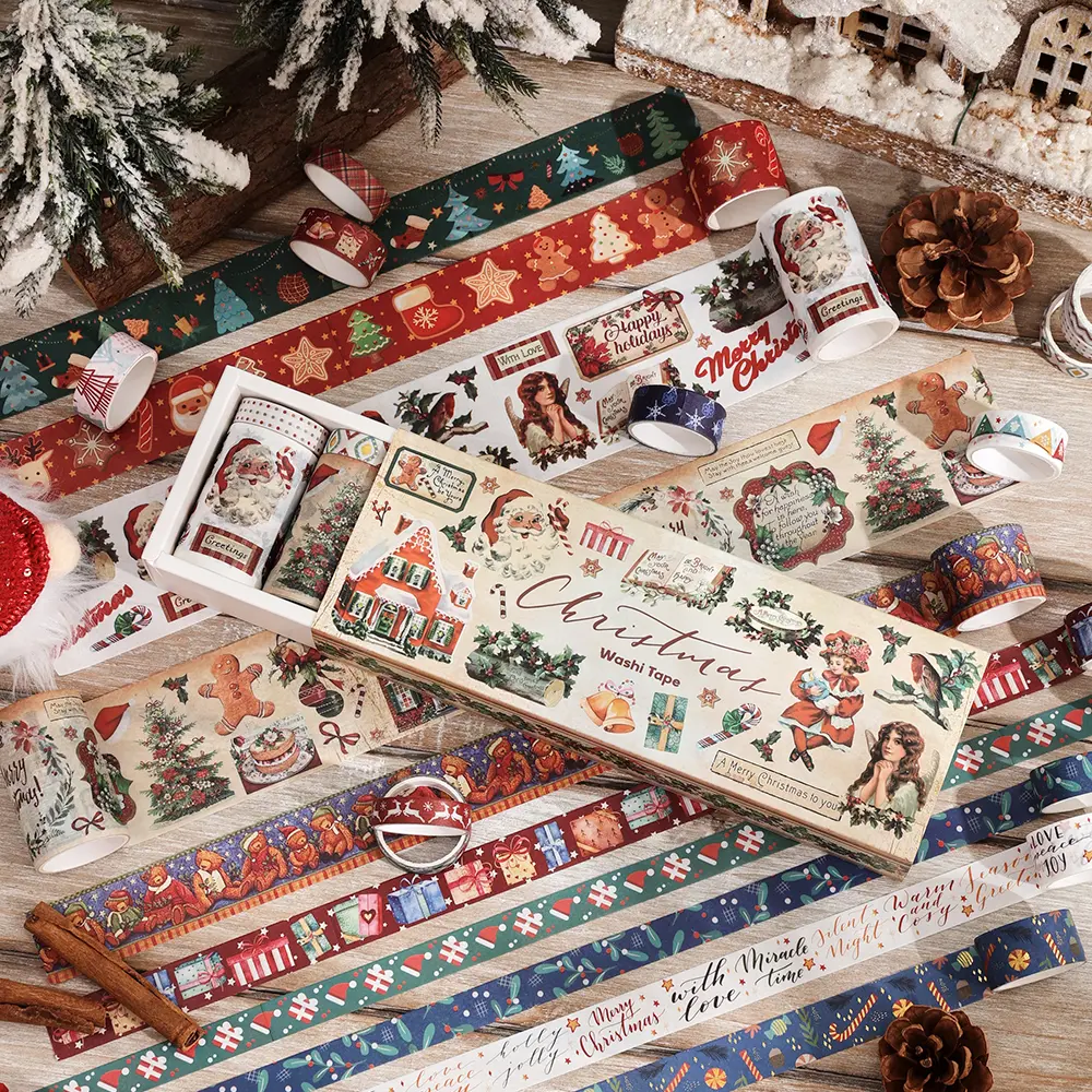 20 Roll Christmas Tape Set Christmas Tree Santa Claus Happy Holidays Masking Decorative Tape Perfect for Supplies,  Christmas decoration