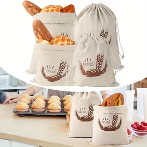 Set of 4 Linen Bread Bags,Bread Bag with Drawstring,Bread Bag Storage Fresh,25 x 30 cm/30 x 38 cm, Linen Bag,Reusable Linen Bags for Baguette,Bread,Fruit,Vegetables Organiser Hand Kitchen Lightweight gift