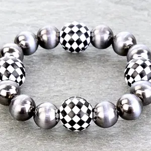 Checker Beaded Stretch Bracelet