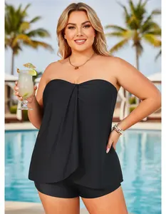 Strapless bandeau bikini Tankini Swimsuit for Women 2 Piece Halter Swim Top with Shorts Tummy Control Bathing Suits curvy size swimsuits -KA-P851