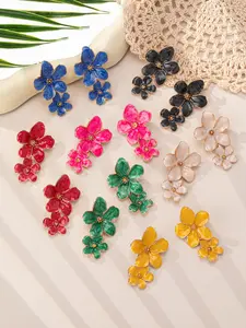 Women's Multicolor Layered Flower Earrings, Trendy Simple Design Ear Studs, Fashionable Jewelry Accessory for Women