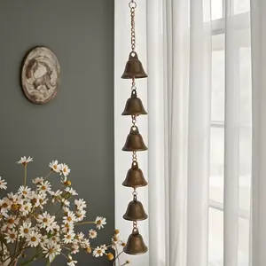 Handmade Metal Wind Chime Classic Country Iron Bell with Decorative Chain, Outdoor Garden Decoration, Thanksgiving Home Ornament