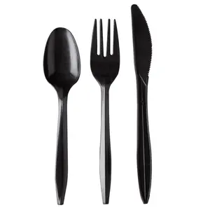 Black Plastic Cutlery Kit  Heavy Duty HD