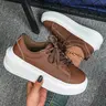 Women's Casual Thick Sole Sneakers, Thick Soled Trainers, Sports Shoes, Comfortable Breathable Low Top Lace-Up Running Shoes, Perfect for Valentine's Day Gift, Brown, Minimalist Casual Shoes, Casual Breathable Footwear